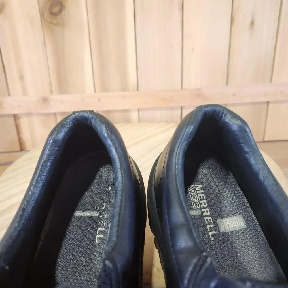 Merrell Jungle Moc Shoes Mens 9.5 Black Leather Slip On Work Comfort Walking